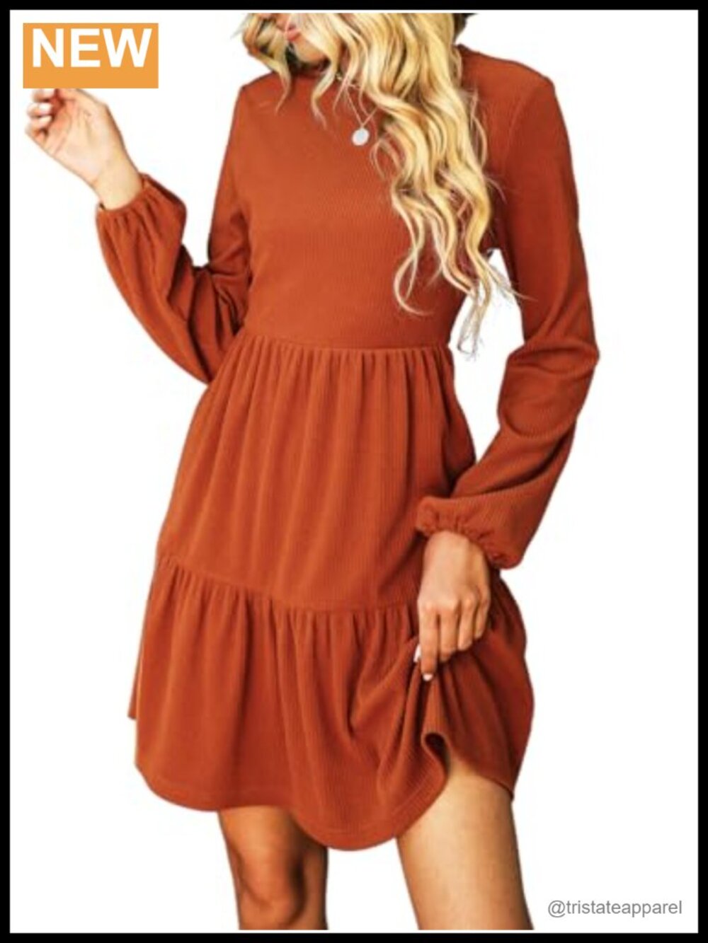 Knit Mini Dress with Bishop Sleeves and Tiered Hem